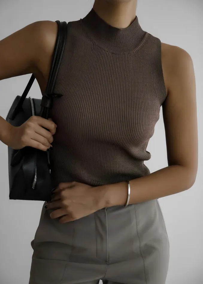 The Frankie Shop Tops Shelby Mock Neck Tank 8211 Brown 8211 Women