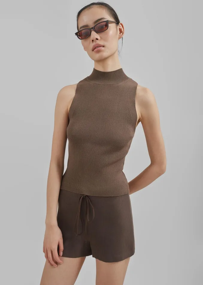 The Frankie Shop Tops Shelby Mock Neck Tank 8211 Brown 8211 Women