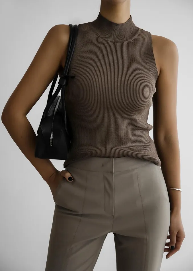 The Frankie Shop Tops Shelby Mock Neck Tank 8211 Brown 8211 Women