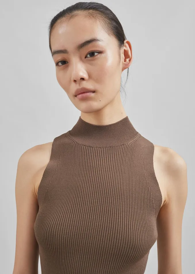 The Frankie Shop Tops Shelby Mock Neck Tank 8211 Brown 8211 Women