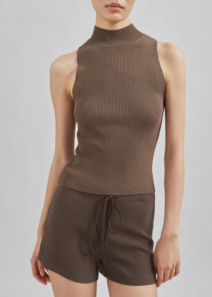The Frankie Shop Tops Shelby Mock Neck Tank 8211 Brown 8211 Women