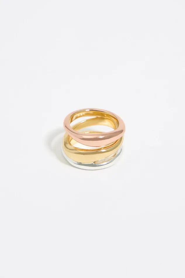 Threetone Textured Bands Ring Multigold Women Bimba Y Lola Jewelry