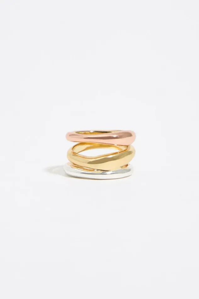 Threetone Textured Bands Ring Multigold Women Bimba Y Lola Jewelry Threetone Textured Bands Ring Multigold Women Bimba Y Lola Jewelry