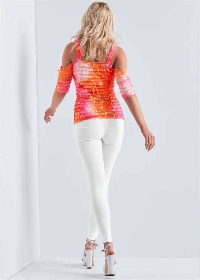 Tie Dye Coldshoulder Top Pink Multi Women VENUS Night Out Tops