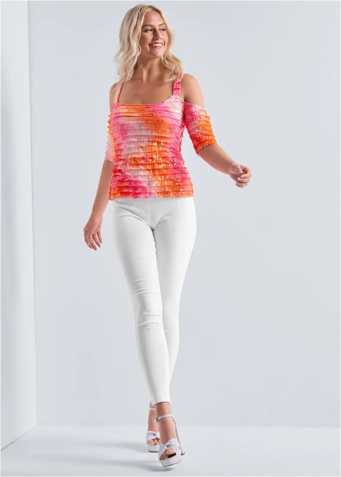 Tie Dye Coldshoulder Top Pink Multi Women VENUS Night Out Tops