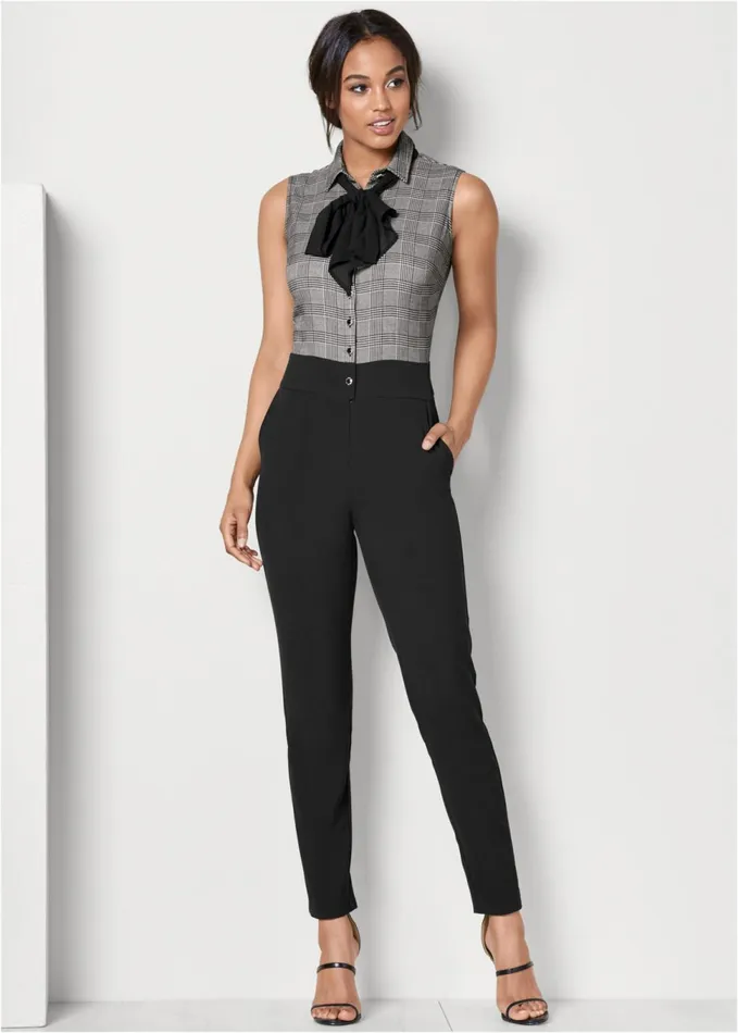 TIE NECK JUMPSUIT Black Multi Women VENUS Occasion Jumpsuits and Rompers