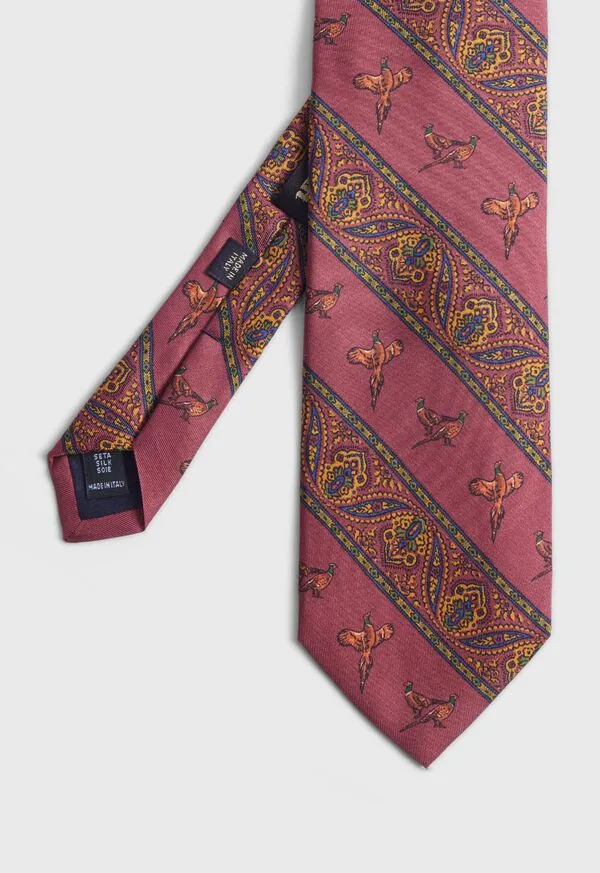 Ties Deco Stripe and Bird Print Tie Burgundy 8211 Paulstuart Mens