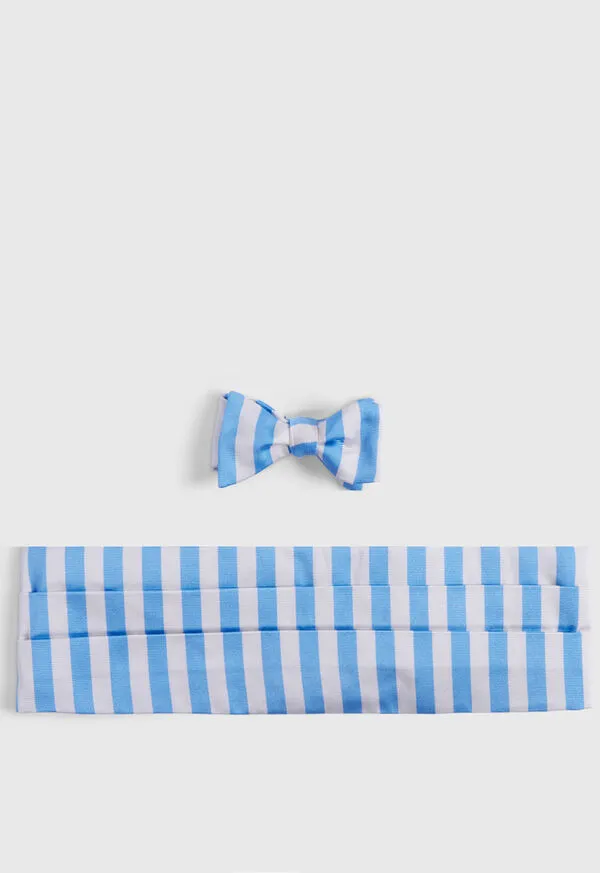 Ties Mens Paulstuart TwoTone Striped Bow Tie and Cummerbund Set BlueWhite