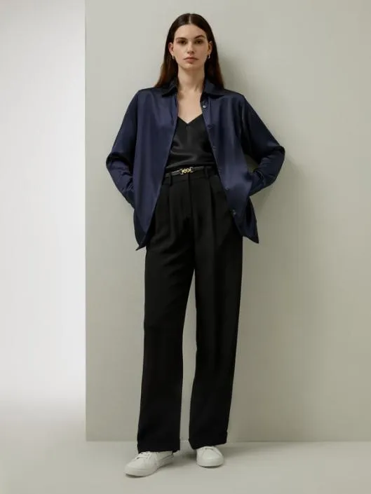 Timeless Pleated WideLeg Dense Silk Trousers Women Lilysilk Bottoms