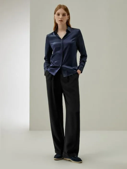Timeless Pleated WideLeg Dense Silk Trousers Women Lilysilk Bottoms