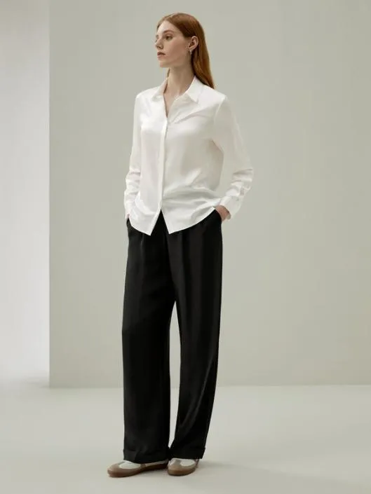 Timeless Pleated WideLeg Dense Silk Trousers Women Lilysilk Bottoms