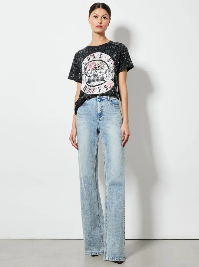 Tops Women Alice Olivia Alvera Embellished Tee Black Multi