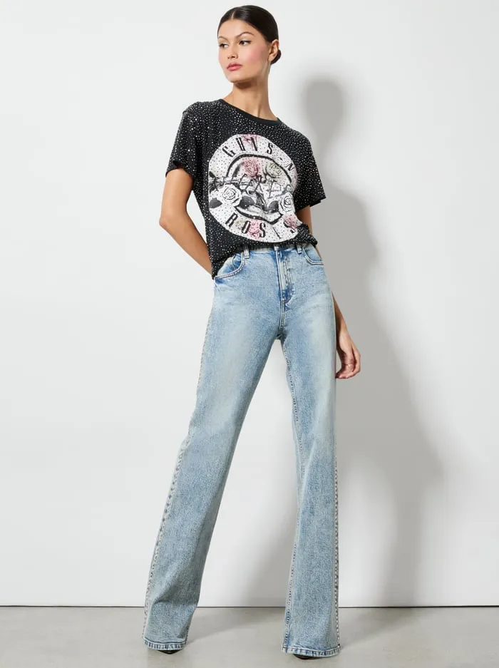 Tops Women Alice Olivia Alvera Embellished Tee Black Multi