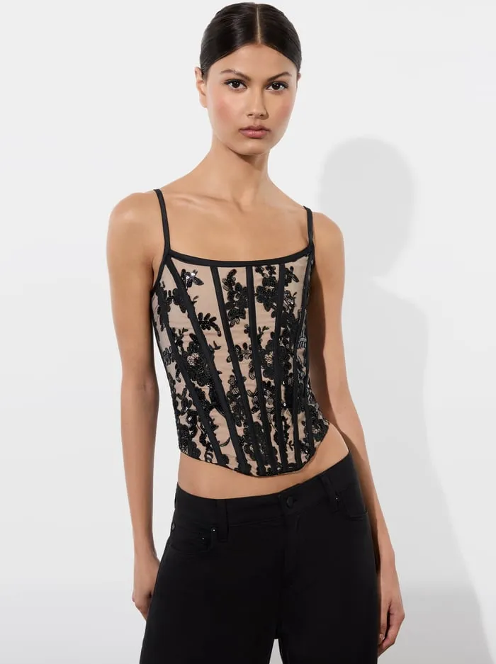 Tops Women Alice Olivia Cressida Embellished Corset Blackalmond