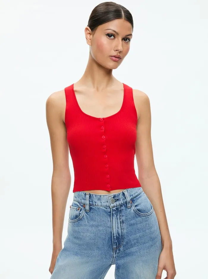 Tops Women Alice Olivia Daryn Button Through Cropped Tank Red Apple