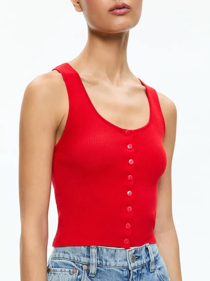 Tops Women Alice Olivia Daryn Button Through Cropped Tank Red Apple