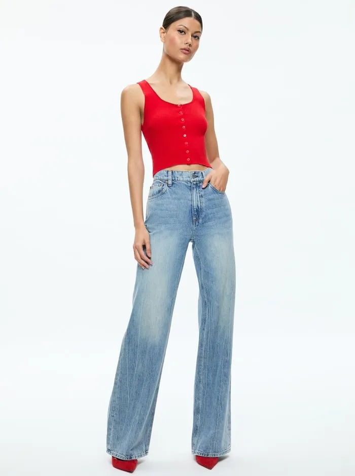 Tops Women Alice Olivia Daryn Button Through Cropped Tank Red Apple
