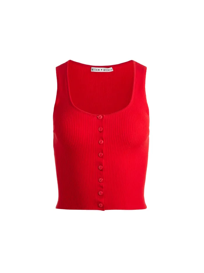 Tops Women Alice Olivia Daryn Button Through Cropped Tank Red Apple