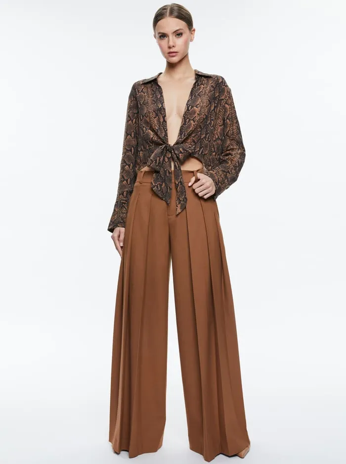 Tops Women Alice Olivia Hannon Tie Front Blouse Camelblack Snake Tops Women Alice Olivia Hannon Tie Front Blouse Camelblack Snake