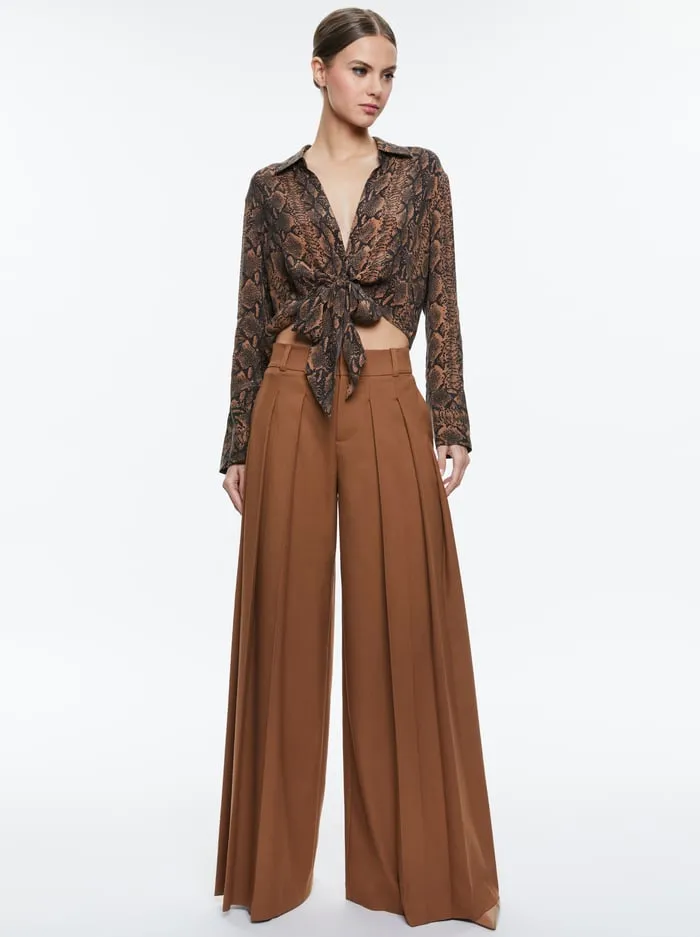 Tops Women Alice Olivia Hannon Tie Front Blouse Camelblack Snake Tops Women Alice Olivia Hannon Tie Front Blouse Camelblack Snake