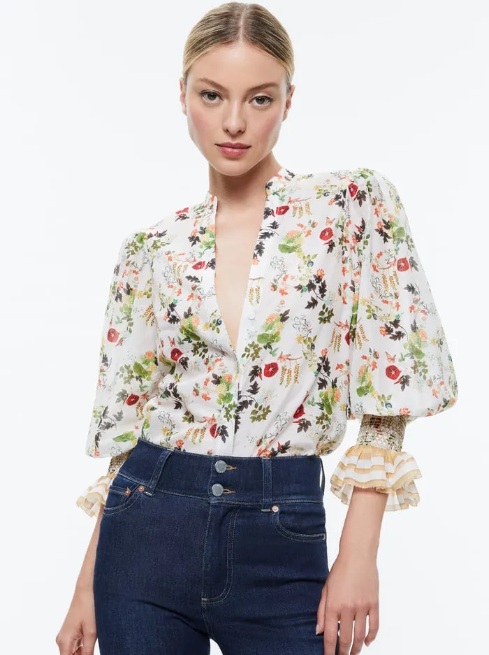 Tops Women Alice Olivia Ilan Button Front Blouse Blush Kiss Vanilla