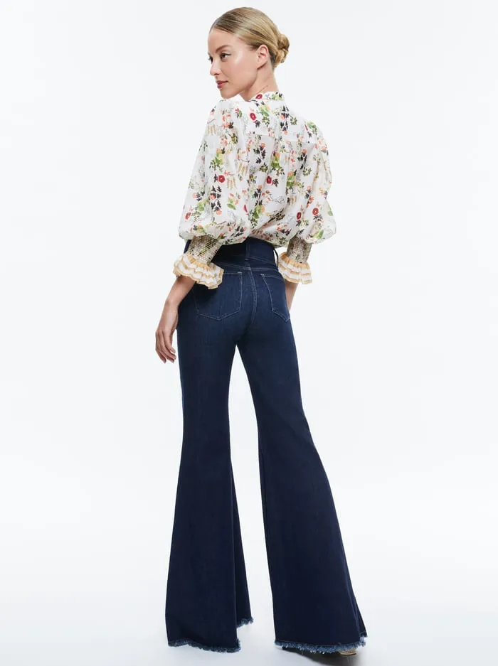 Tops Women Alice Olivia Ilan Button Front Blouse Blush Kiss Vanilla