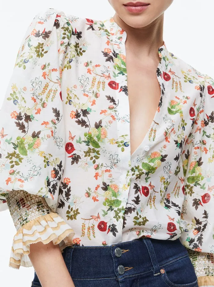Tops Women Alice Olivia Ilan Button Front Blouse Blush Kiss Vanilla