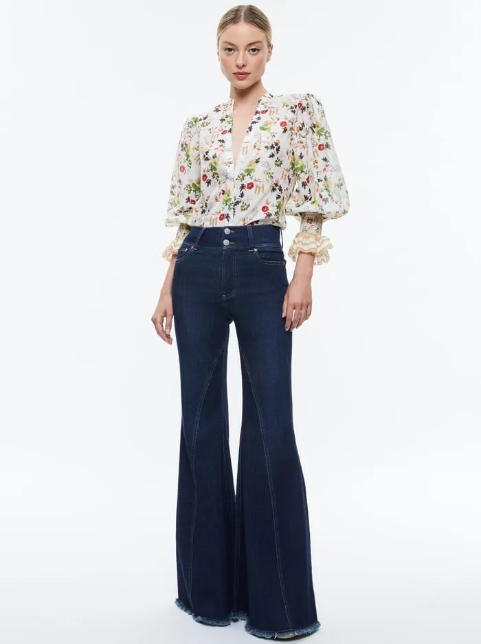 Tops Women Alice Olivia Ilan Button Front Blouse Blush Kiss Vanilla