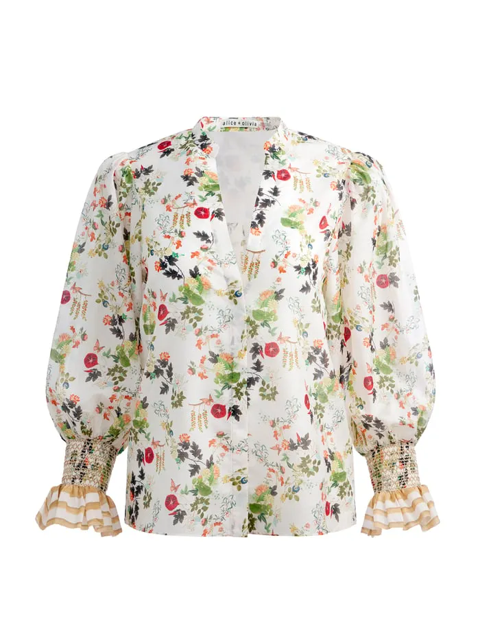 Tops Women Alice Olivia Ilan Button Front Blouse Blush Kiss Vanilla