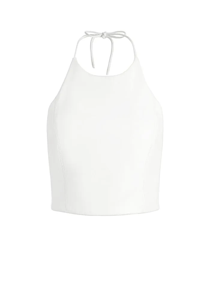 Tops Women Alice Olivia Jaymee Vegan Leather Cropped Halter Top Off White