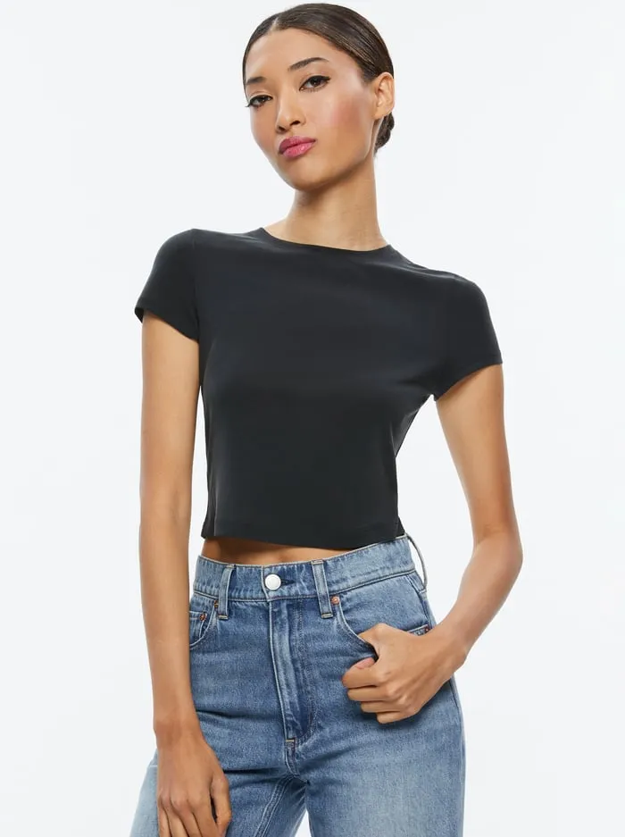 Tops Women Alice Olivia Onie Baby Tee Black
