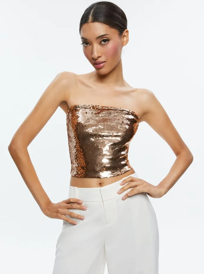 Tops Women Alice Olivia Vivi Sequin Cropped Top Tanbronze