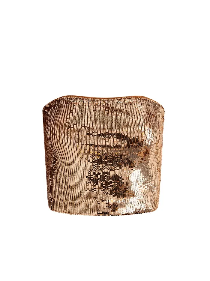 Tops Women Alice Olivia Vivi Sequin Cropped Top Tanbronze