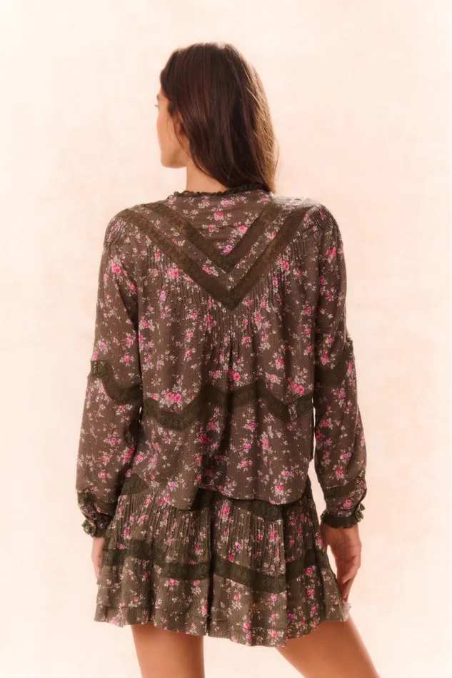 Tops Women LoveShackFancy Ravelle Floral Button Down Top Bancha Green
