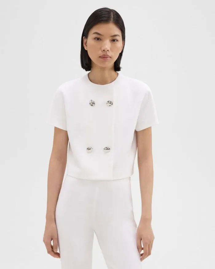Tops Women Theory DoubleBreasted Crop Top In Crepe Ivory
