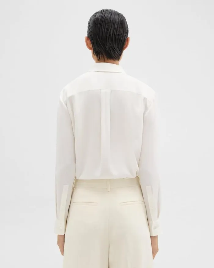 Tops Women Theory Tie Neck Blouse In Silk Georgette Ivory