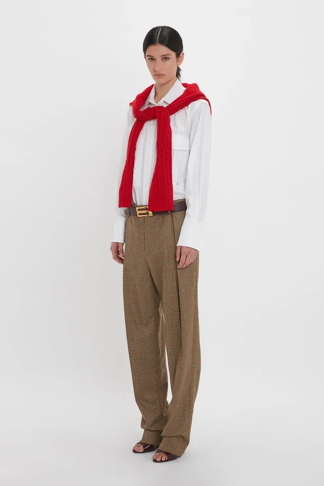 Trousers and Shorts Women Victoria Beckham Asymmetric Chino Trouser In TobaccoMulti