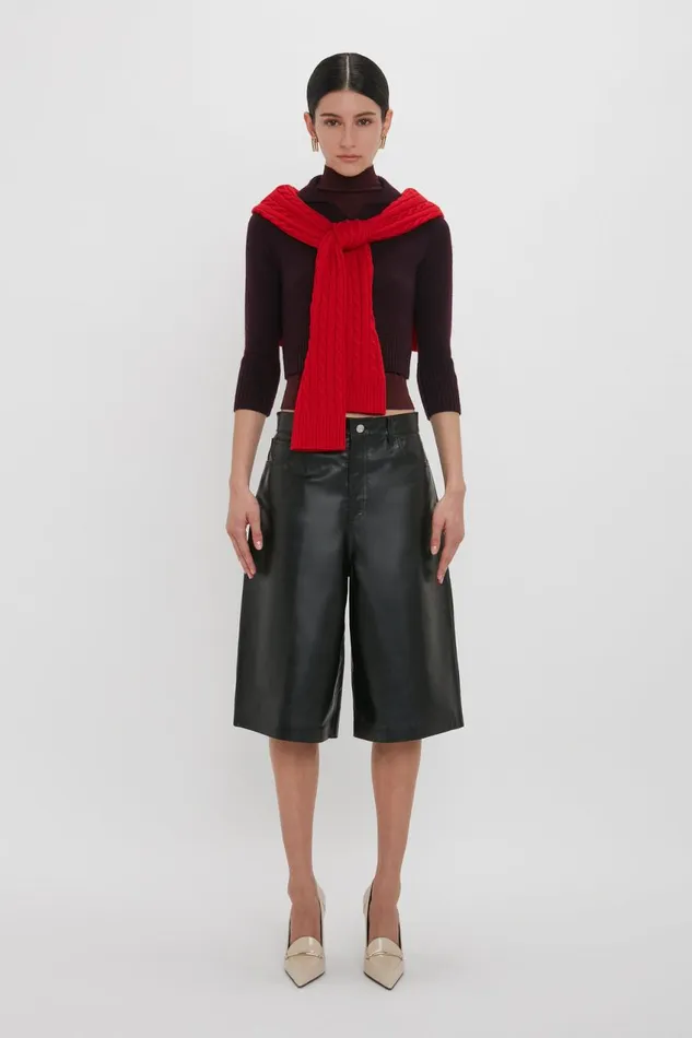 Trousers and Shorts Women Victoria Beckham Leather Bermuda Short In Black