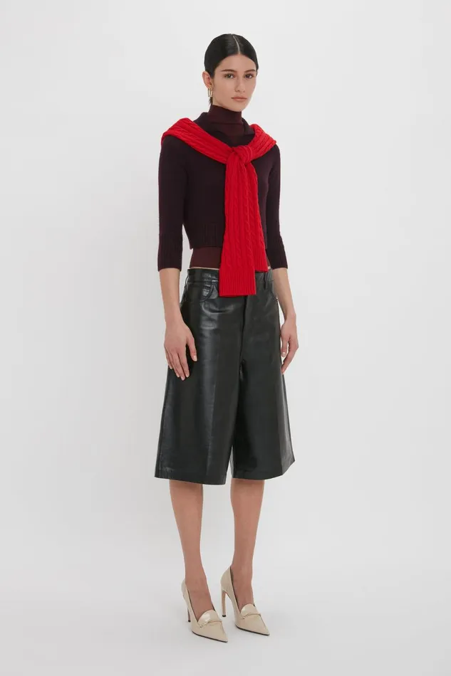 Trousers and Shorts Women Victoria Beckham Leather Bermuda Short In Black