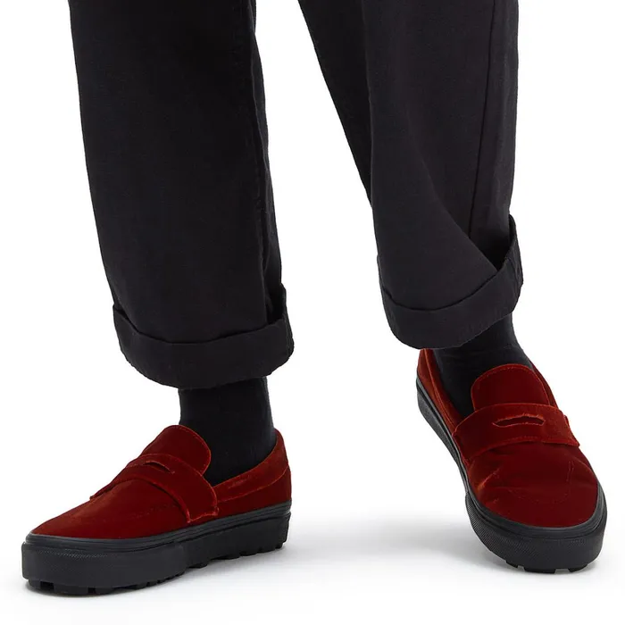 Vans Slipon Shoes Women Style 53 Velvet Shoes Red