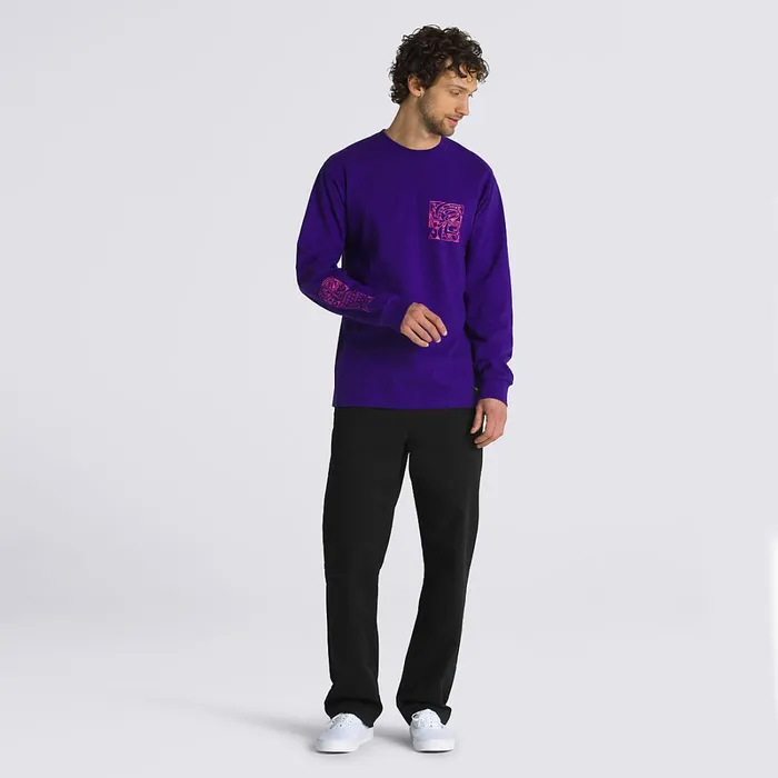 Vans Tshirts and Tanks Men Digital Demented Logo Long Sleeve TShirt Purple