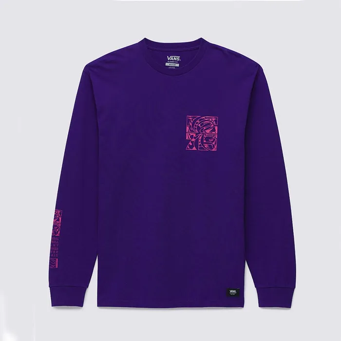 Vans Tshirts and Tanks Men Digital Demented Logo Long Sleeve TShirt Purple