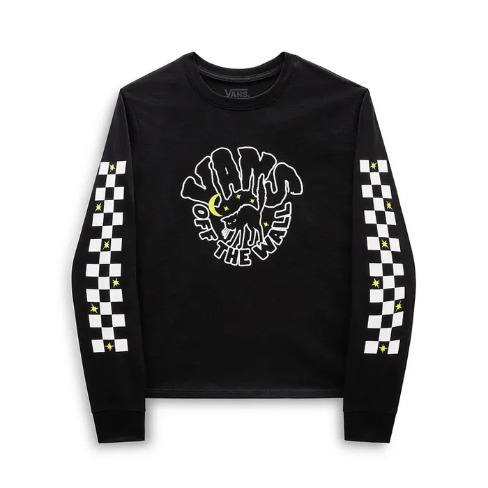 Vans View All Kids Girls Here Kitty Long Sleeve Shorty TShirt 814 Years Black