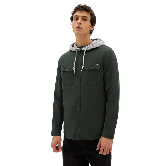 Vans View All Men Parkway Hooded Long Sleeve Flannel Shirt Green