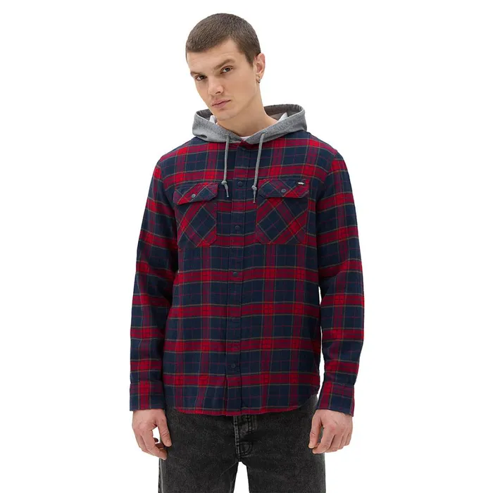 Vans View All Men Parkway Hooded Long Sleeve Shirt Blue Red