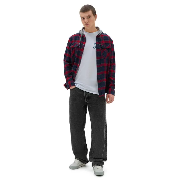 Vans View All Men Parkway Hooded Long Sleeve Shirt Blue Red