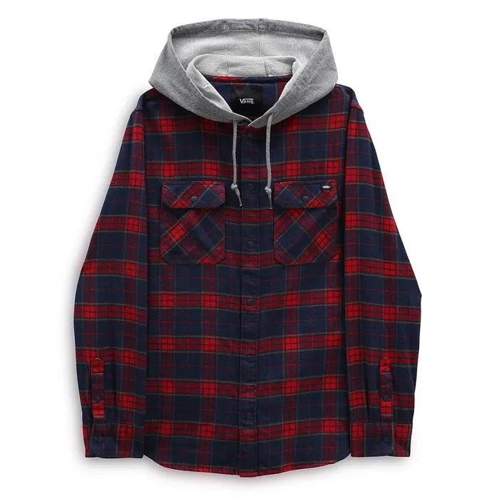 Vans View All Men Parkway Hooded Long Sleeve Shirt Blue Red