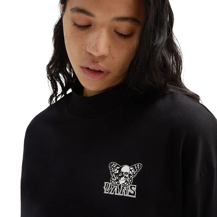 Vans View All Women SkullflyLong Sleeve Mock Neck Sweatshirt Black