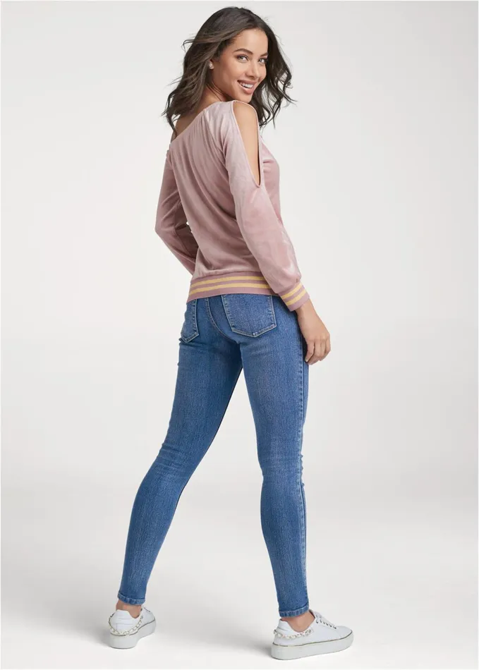 Velour OffShoulder Top Light Pink Women VENUS Tops