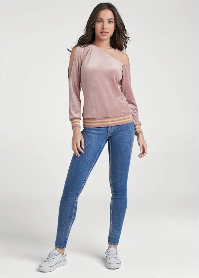 Velour OffShoulder Top Light Pink Women VENUS Tops